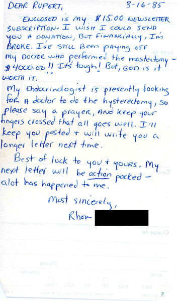 Download the full-sized image of Letter from Rhon to Rupert Raj (March 16, 1985)