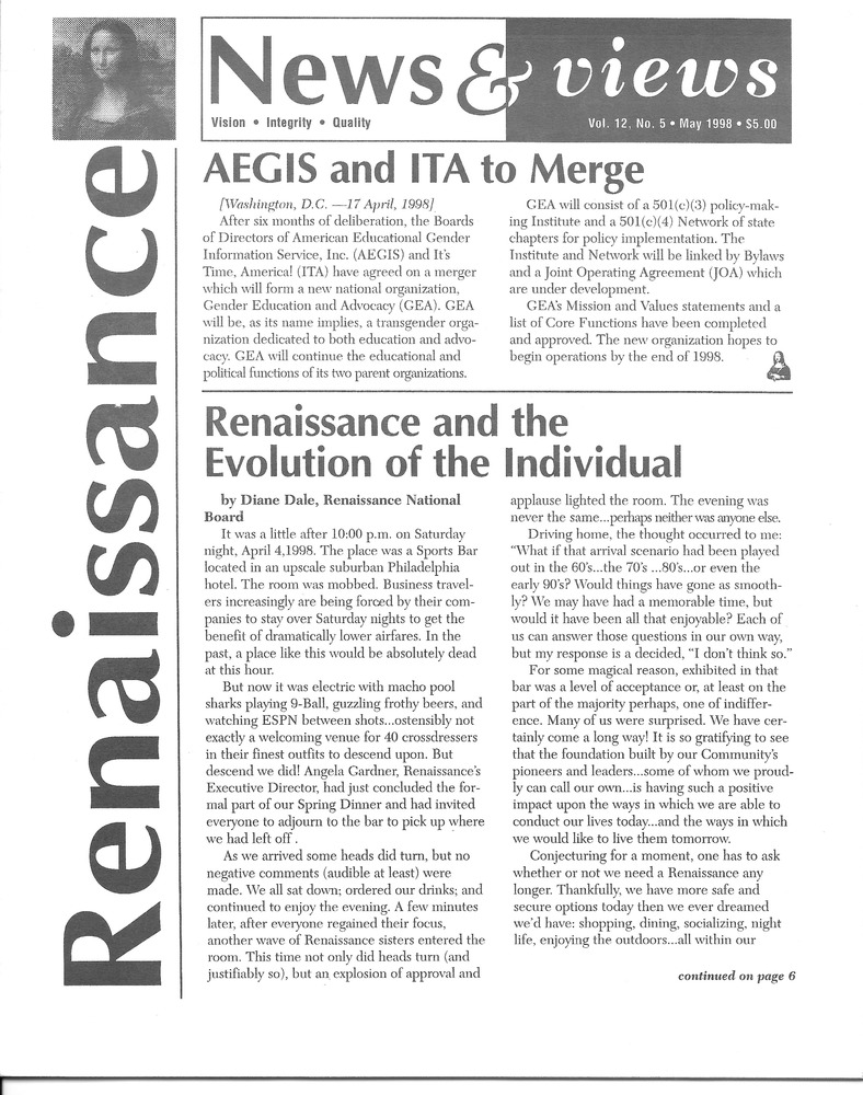 Download the full-sized PDF of Renaissance News & Views Vol. 12, No. 5 (May, 1998)