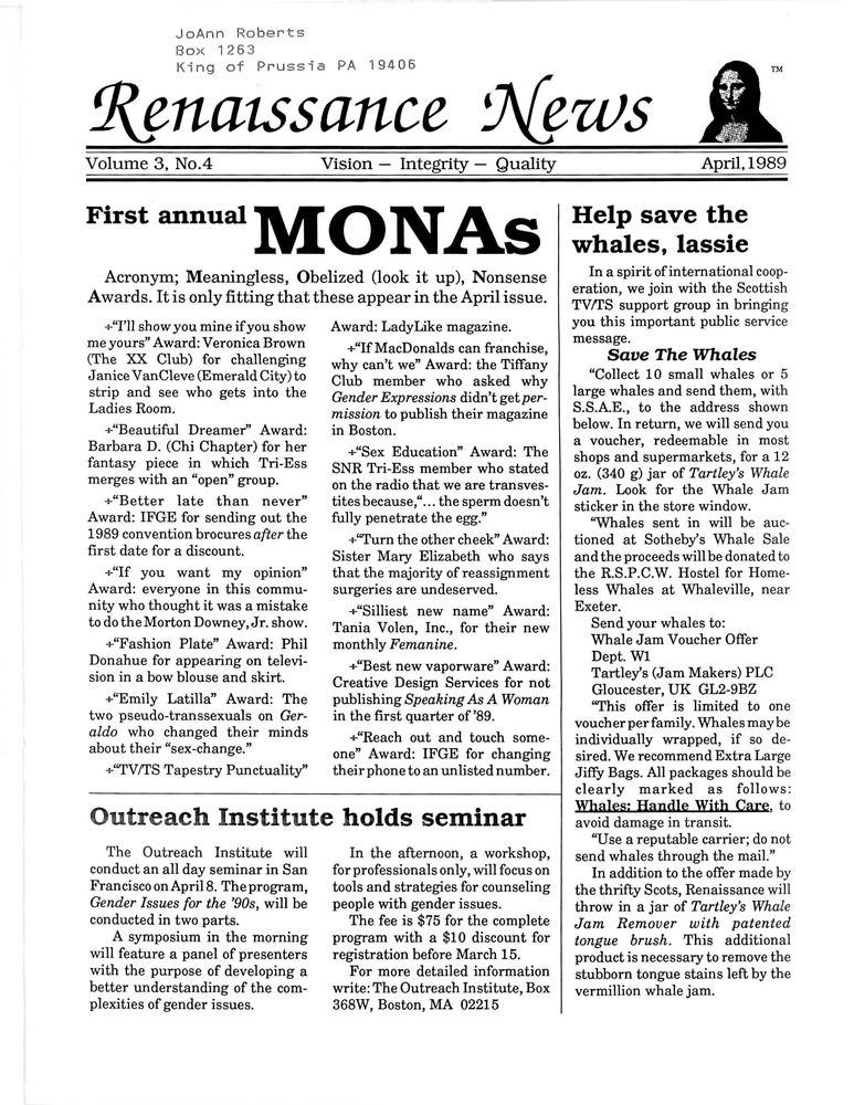 Download the full-sized PDF of Renaissance News, Vol. 3 No. 4 (April 1989)