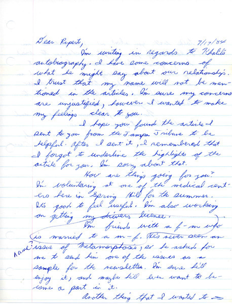 Download the full-sized image of Letter from David Liebman to Rupert Raj (July 17, 1984)
