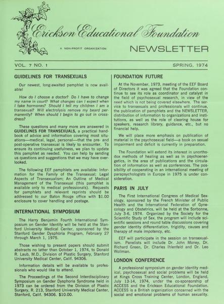 Download the full-sized image of Erickson Educational Foundation Newsletter, Vol. 7 No. 1 (Spring, 1974)