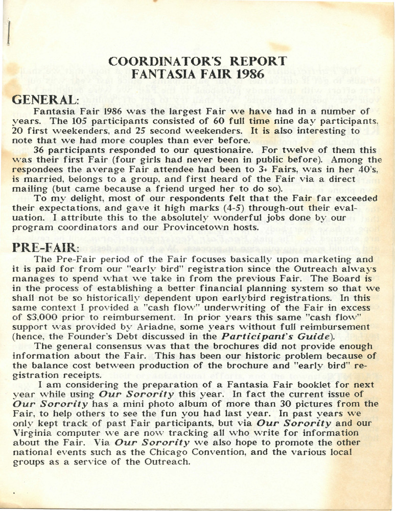 Download the full-sized PDF of Coordinator's Report Fantasia Fair 1986