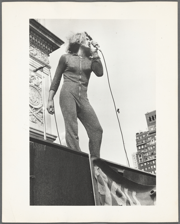 Download the full-sized image of A Photograph of Sylvia Rivera Speaking in Washington Square Park