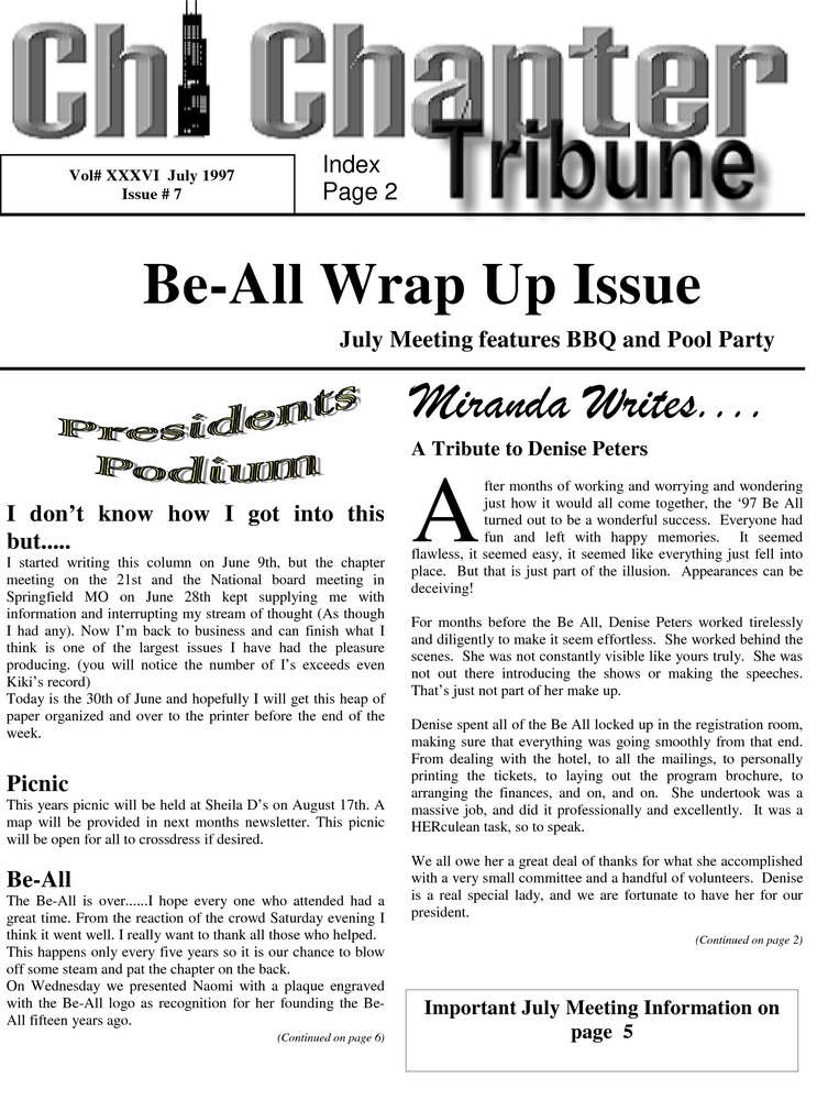 Download the full-sized PDF of Chi Chapter Tribune Vol. 36 Iss. 07 (July, 1997)