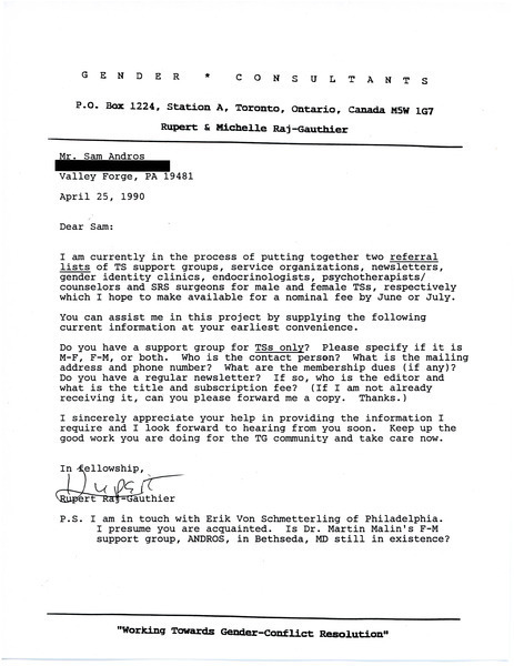 Download the full-sized image of Letter from Rupert Raj to Sam Andros (April 25, 1990)