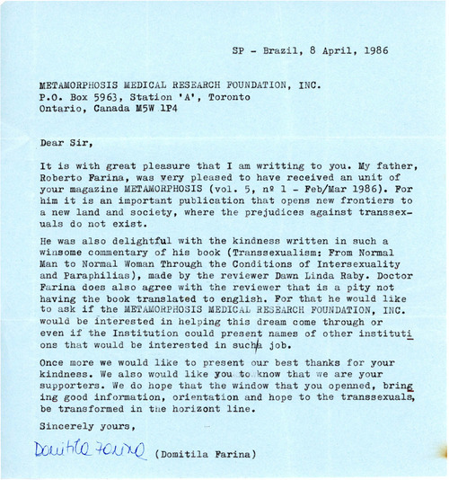 Download the full-sized image of Letter from Domitila Farina to Rupert Raj (April 8, 1986)