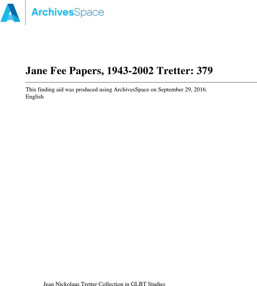 Download the full-sized PDF of Jane Fee Papers, 1943-2002