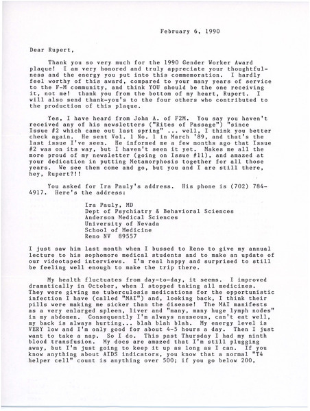 Download the full-sized image of Letter from Lou Sullivan to Rupert Raj (February 6, 1990)