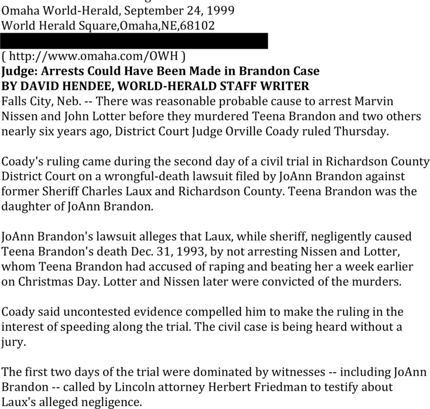 Download the full-sized PDF of Judge: Arrests Could Have Been Made in Brandon Case