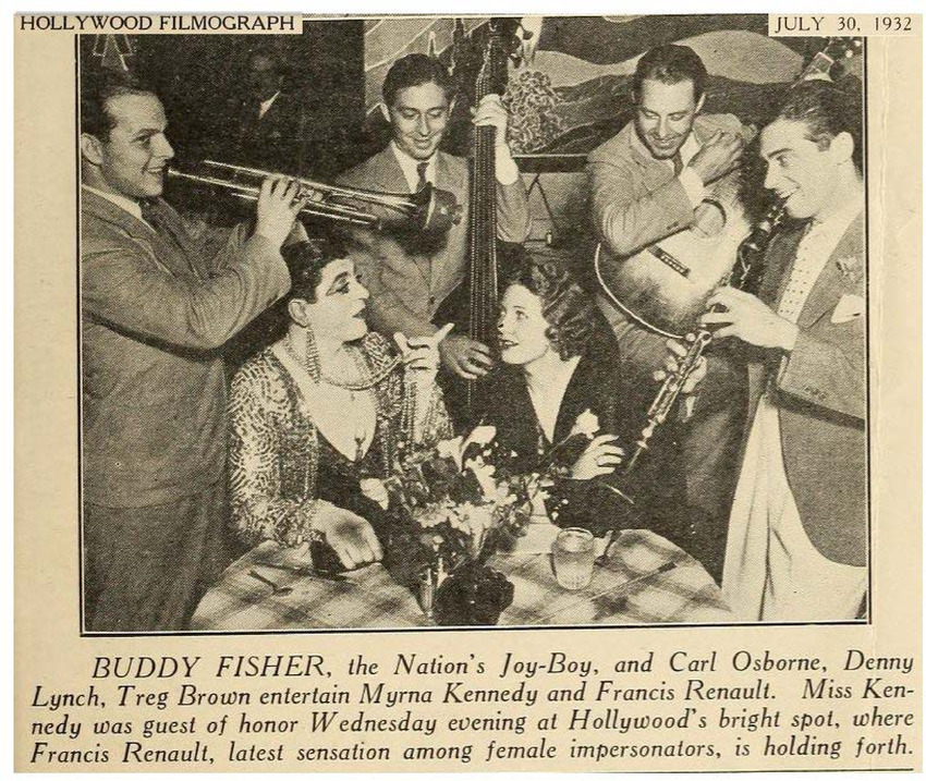 Download the full-sized PDF of Buddy Fisher, the Nation’s Joy-Boy, and Carl Osborne, Denny Lynch, Treg Brown entertain Myrna Kennedy and Francis Renault