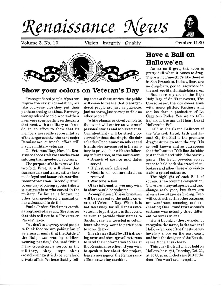 Download the full-sized PDF of Renaissance News, Vol. 3 No. 10 (October 1989)