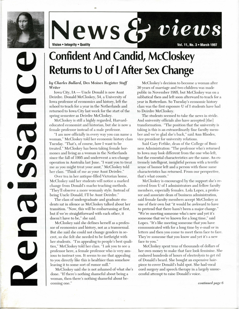 Download the full-sized PDF of Renaissance News & Views, Vol. 11 No. 3 (March 1997)