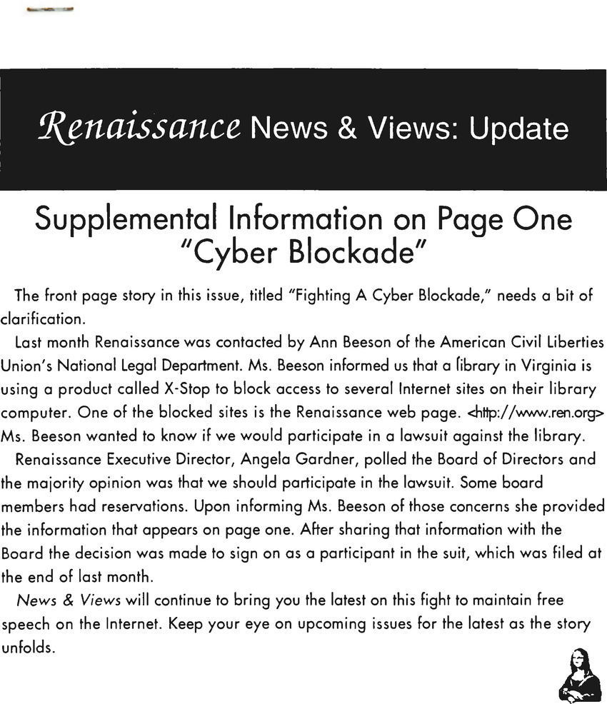 Download the full-sized PDF of Renaissance News & Views, Vol. 12 No. 2 (February 1998) Update