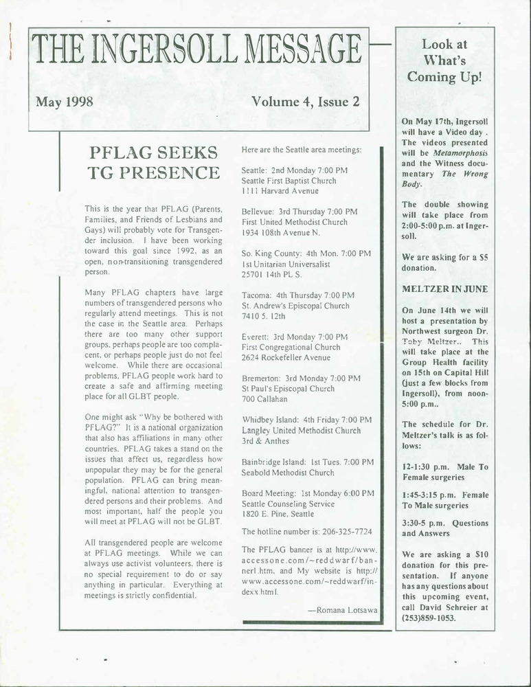 Download the full-sized PDF of The Ingersoll Message, Vol. 4 No. 2 (May, 1998)