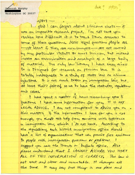 Download the full-sized image of Letter from Deborah Murphey to Rupert Raj (1990s)