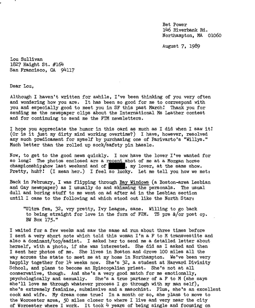 Download the full-sized PDF of Letter from Bet Power to Lou Sullivan (August 7, 1989)