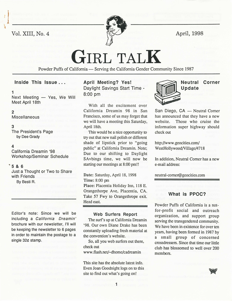 Download the full-sized PDF of Girl Talk, Vol. 13 No. 4 (April, 1998)