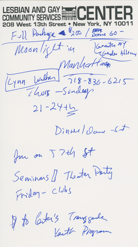 Download the full-sized PDF of Handwritten Note About "Moonlight in Manhattan" Event, 1994
