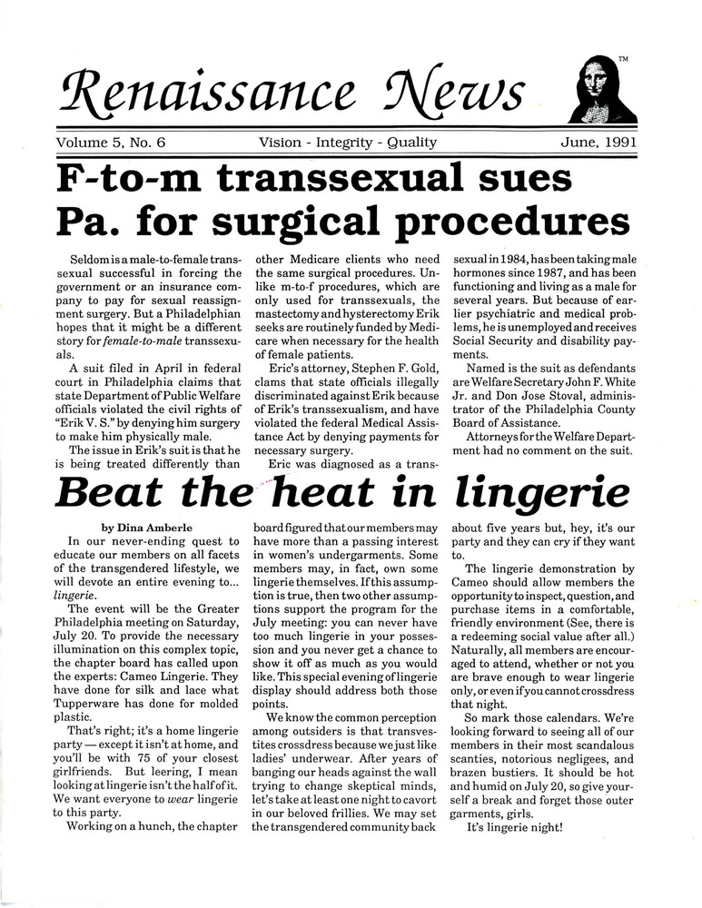 Download the full-sized PDF of Renaissance News, Vol. 5 No. 6 (June 1991)