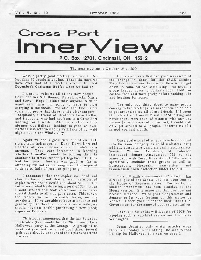 Download the full-sized PDF of Cross-Port InnerView, Vol. 5 No. 10 (October, 1989)