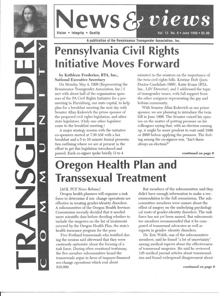 Download the full-sized PDF of Renaissance News & Views Vol. 12, No. 6 (June, 1998)
