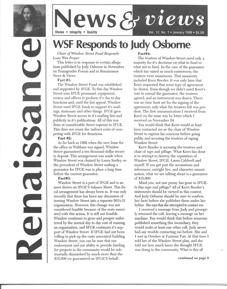 Download the full-sized PDF of Renaissance News & Views Vol. 12 No. 1 (January, 1998)