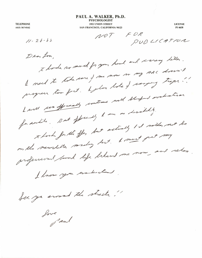 Download the full-sized PDF of Correspondence from Paul Walker to Lou Sullivan (November 28, 1988)