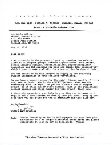 Download the full-sized image of Letter from Rupert Raj to Becky Oliveri (May 31, 1990)