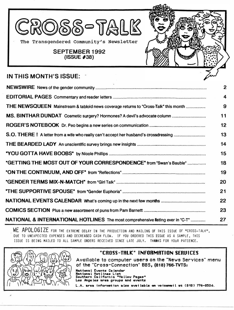 Download the full-sized PDF of Cross-Talk: The Gender Community's News & Information Monthly, No. 38 (September, 1992)