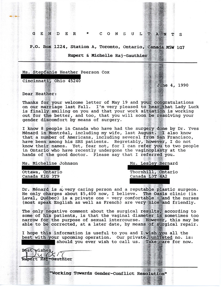 Download the full-sized PDF of Letter from Rupert Raj to Stepfanie Heather Peerson Cox (June 4, 1990)