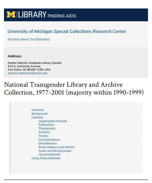 Download the full-sized image of National Transgender Library and Archive Collection, 1977-2001 Finding Aid