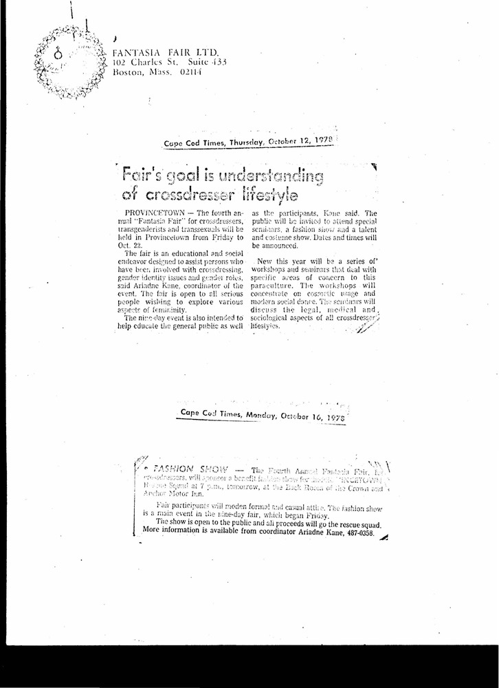 Download the full-sized PDF of Fair's Goal is Understanding of Crossdresser Lifestyle (October 12, 1978)