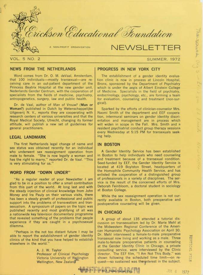 Download the full-sized image of Erickson Educational Foundation Newsletter, Vol. 5 No. 2 (Summer, 1972)