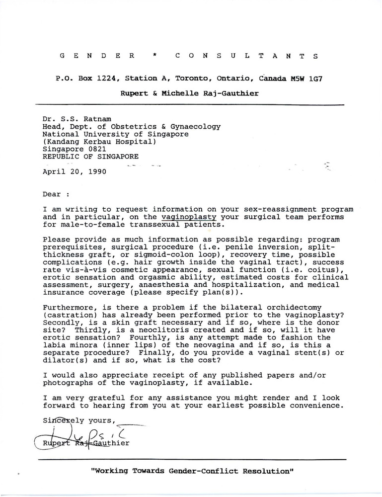 Download the full-sized PDF of Letter Rupert Raj to Dr. S.S. Ratnam (April 20, 1990)