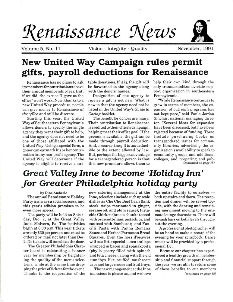 Download the full-sized PDF of Renaissance News, Vol. 5 No. 11 (November 1991)