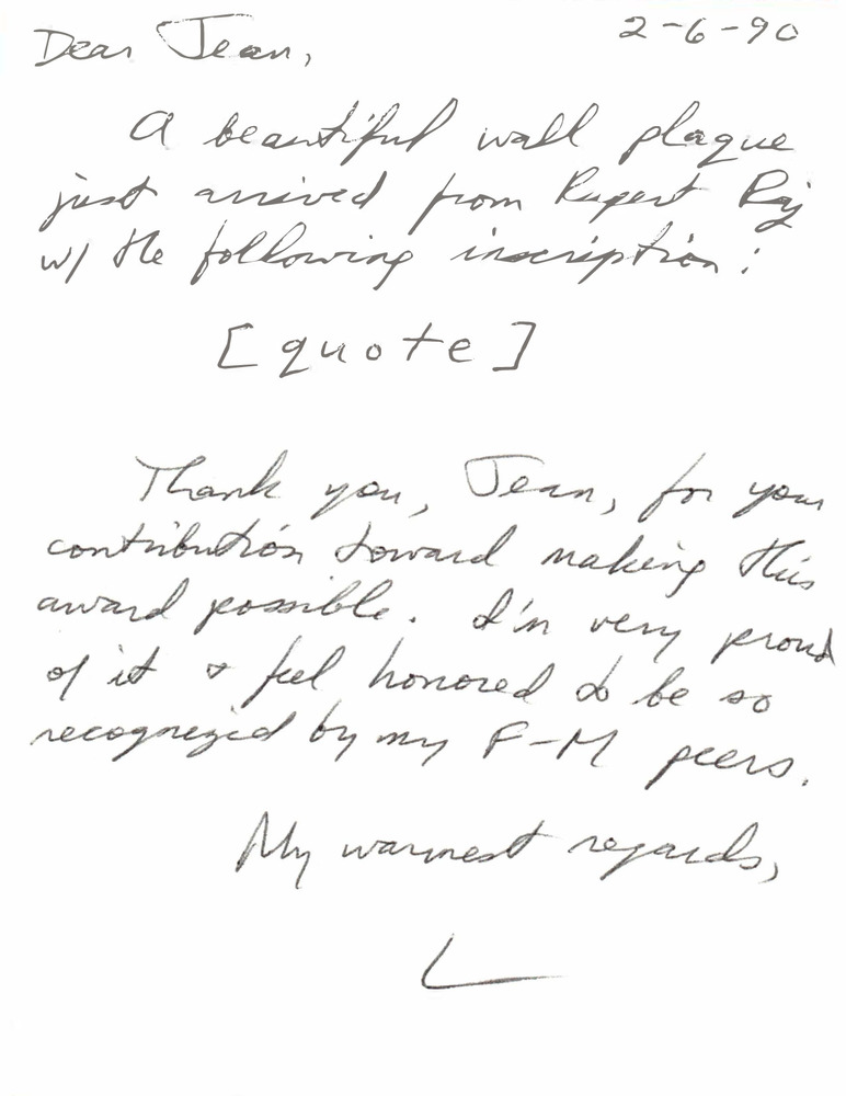 Download the full-sized PDF of Correspondence from Lou Sullivan to Jean Aarle (February 6, 1990)