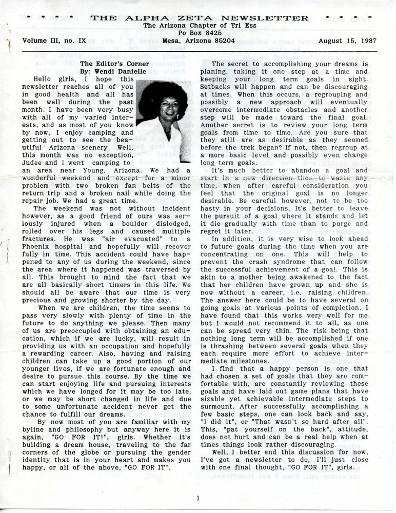 Download the full-sized PDF of The Alpha Zeta Newsletter Vol. 3 No. 9 (August 15, 1987) 