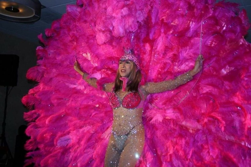 Download the full-sized image of A Photograph of Karina Samala in Pink Feathers