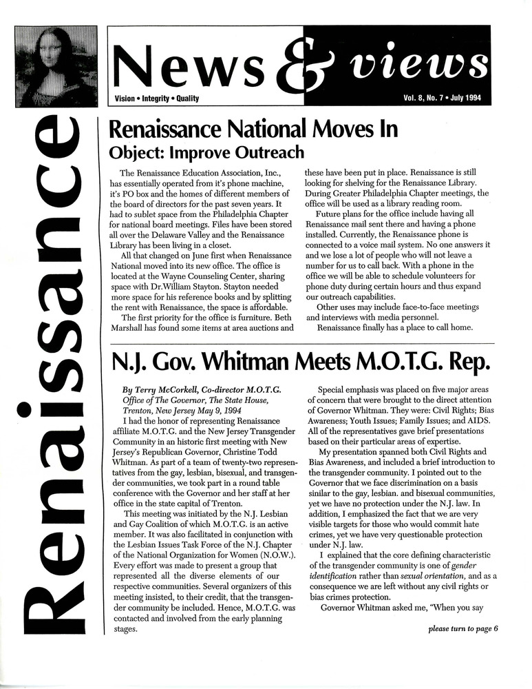 Download the full-sized PDF of Renaissance News & Views, Vol. 8 No. 7 (July 1994)
