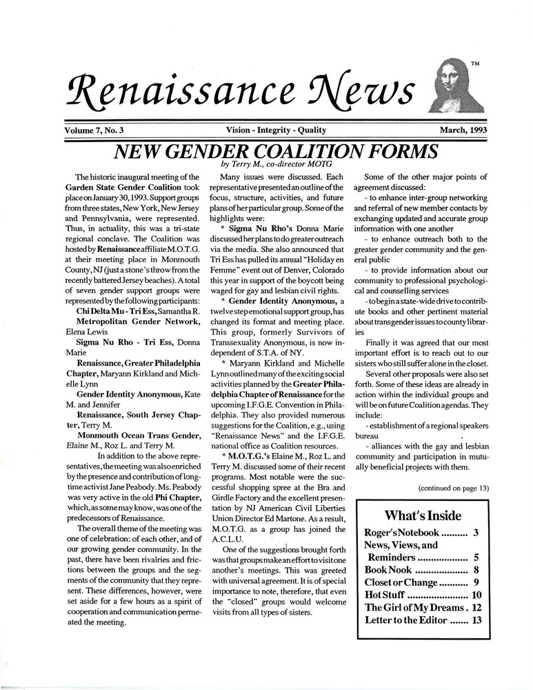 Download the full-sized PDF of Renaissance News, Vol. 7 No. 3 (March 1993)