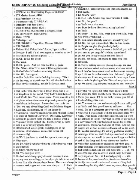 Download the full-sized image of Jose Sarria Interview Transcript (1997)