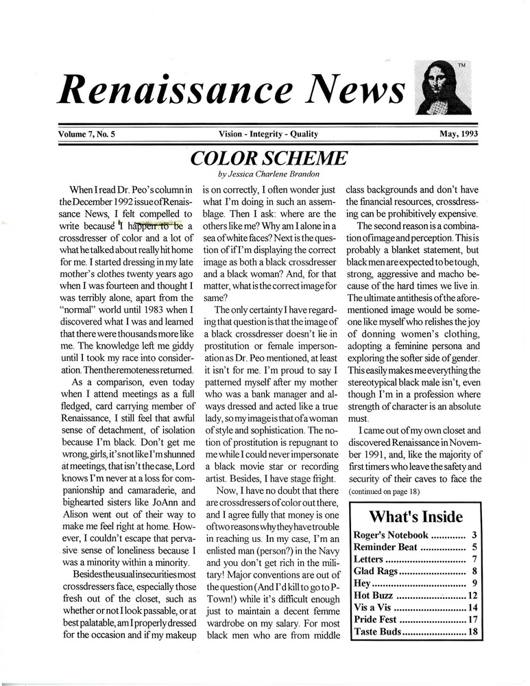 Download the full-sized PDF of Renaissance News, Vol. 7 No. 5 (May 1993)
