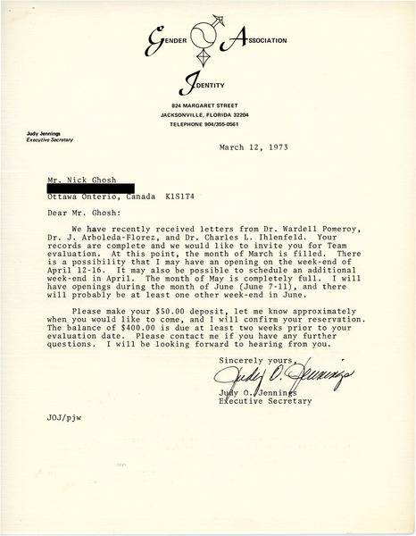 Download the full-sized image of Letter from Judy Jennings to Rupert Raj (March 12, 1973)