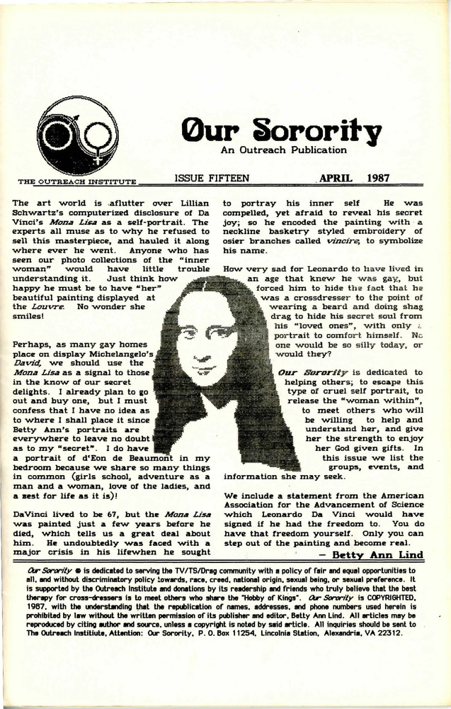 Download the full-sized PDF of Our Sorority Issue 15 (April 1987)