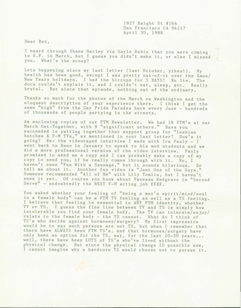 Download the full-sized PDF of Letter from Lou Sullivan to Bet Power (April 30, 1988)