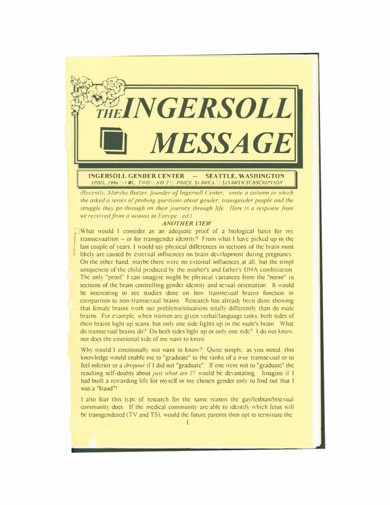 Download the full-sized PDF of The Ingersoll Message, Vol. 2 No. 2 (April, 1996)