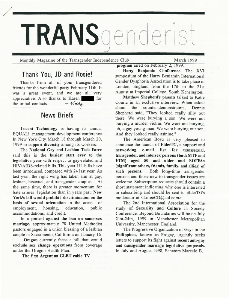 Download the full-sized PDF of The Transgenderist (March, 1999)