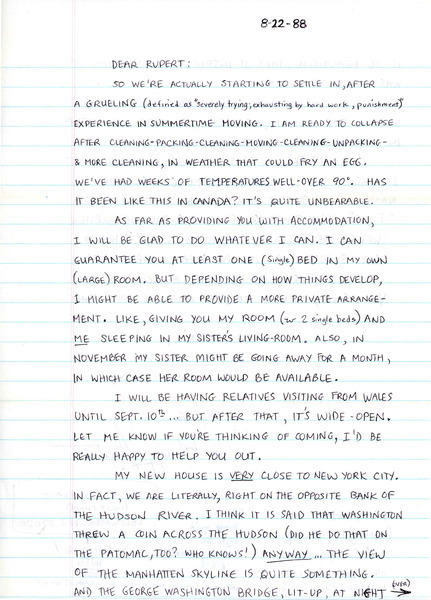 Download the full-sized image of Letter from Johnny Austen to Rupert Raj (August 22, 1988)