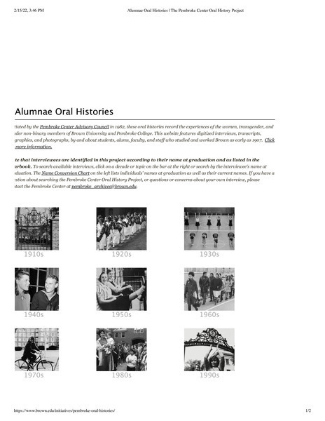 Download the full-sized image of Alumnae Oral Histories