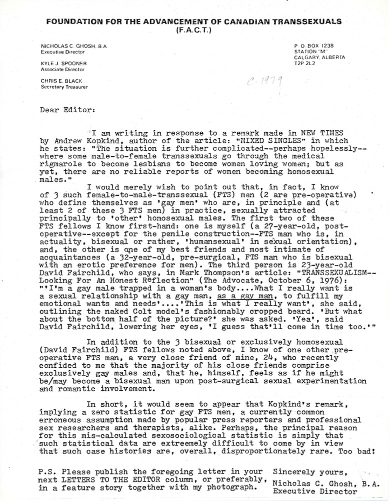 Download the full-sized PDF of Letter from Rupert Raj to the Editor of New Times Magazine (1979)